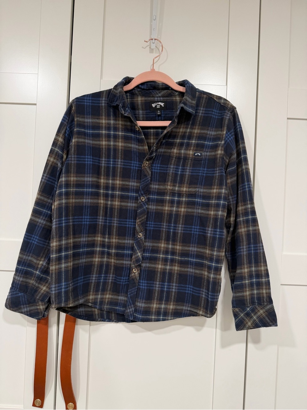 Billabong boys Blue and Brown Plaid Button-Down Shirt